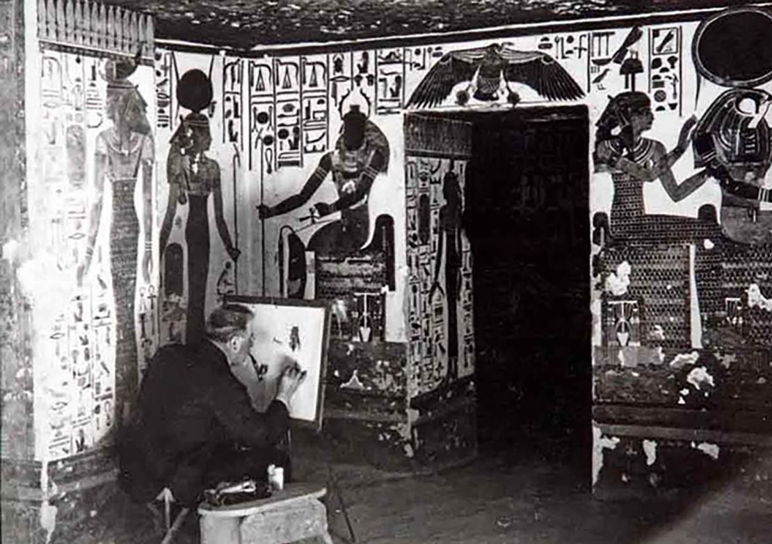 A member of Ernesto Schiaparelli's team at the tomb of Queen Nefertari in the Valley of the Queens.