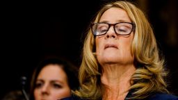 WASHINGTON, DC - SEPTEMBER 27: Christine Blasey Ford takes a breath at a Senate Judiciary Committee hearing in the Dirksen Senate Office Building on Capitol Hill September 27, 2018 in Washington, DC. A professor at Palo Alto University and a research psychologist at the Stanford University School of Medicine, Ford has accused Supreme Court nominee Judge Brett Kavanaugh of sexually assaulting her during a party in 1982 when they were high school students in suburban Maryland.  (Photo by Melina Mara/Pool/Getty Images)