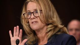 Christine Blasey Ford, the woman accusing Supreme Court nominee Brett Kavanaugh of sexually assaulting her at a party 36 years ago, testifies before the US Senate Judiciary Committee on Capitol Hill in Washington, DC, September 27, 2018. (Photo by SAUL LOEB / POOL / AFP)        (Photo credit should read SAUL LOEB/AFP/Getty Images)