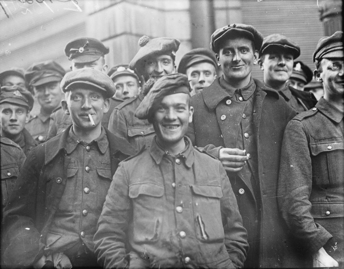 The first released British prisoners to reach Tournai, Belgium on Nov. 14 1918.