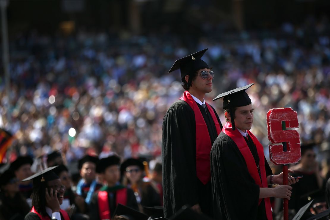 Graduating Stanford University students prepare for the annual commencement ceremony. Stanford is the highest ranked US institution on the Times Higher Education World University Rankings, 2019.