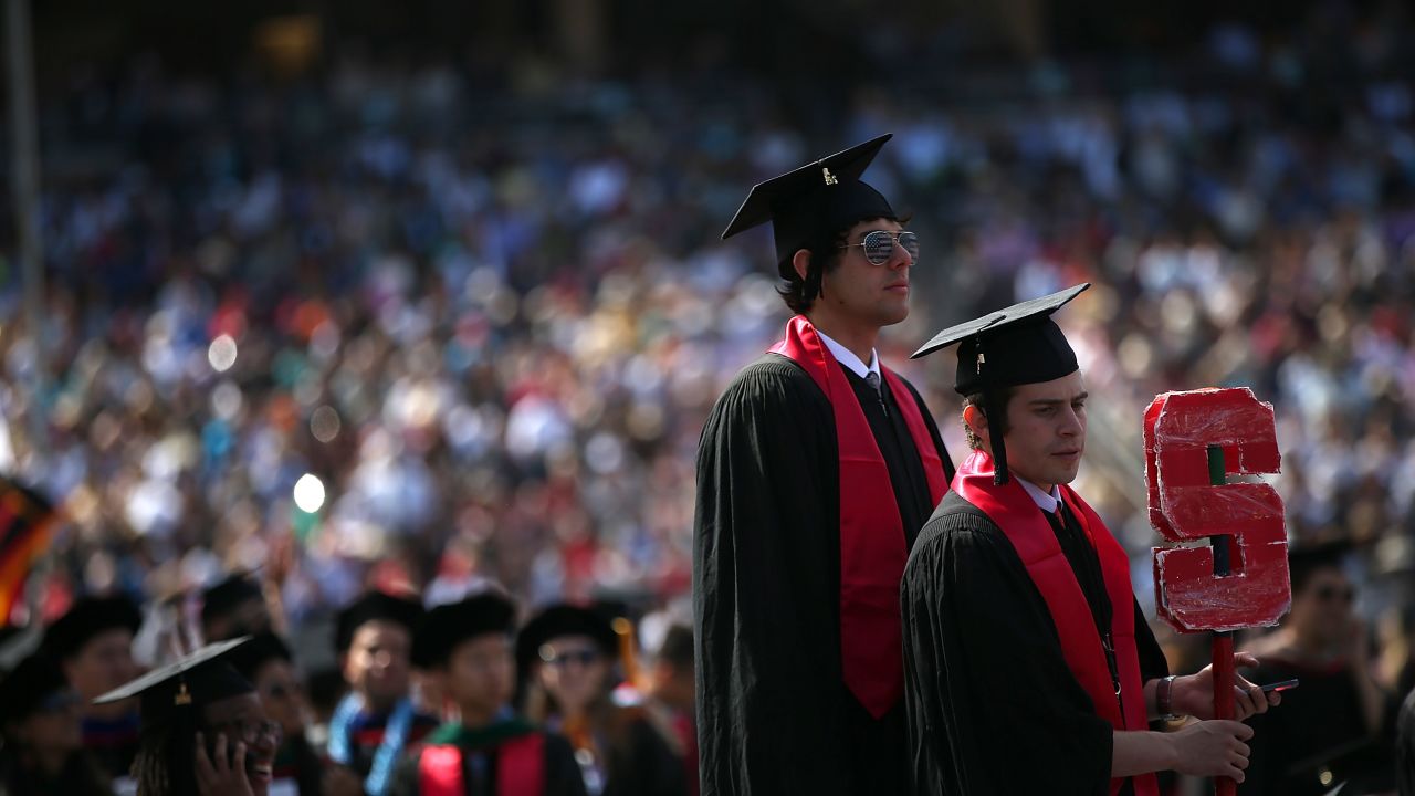 Graduating Stanford University students prepare for the annual commencement ceremony. Stanford is the highest ranked US institution on the Times Higher Education World University Rankings, 2019.