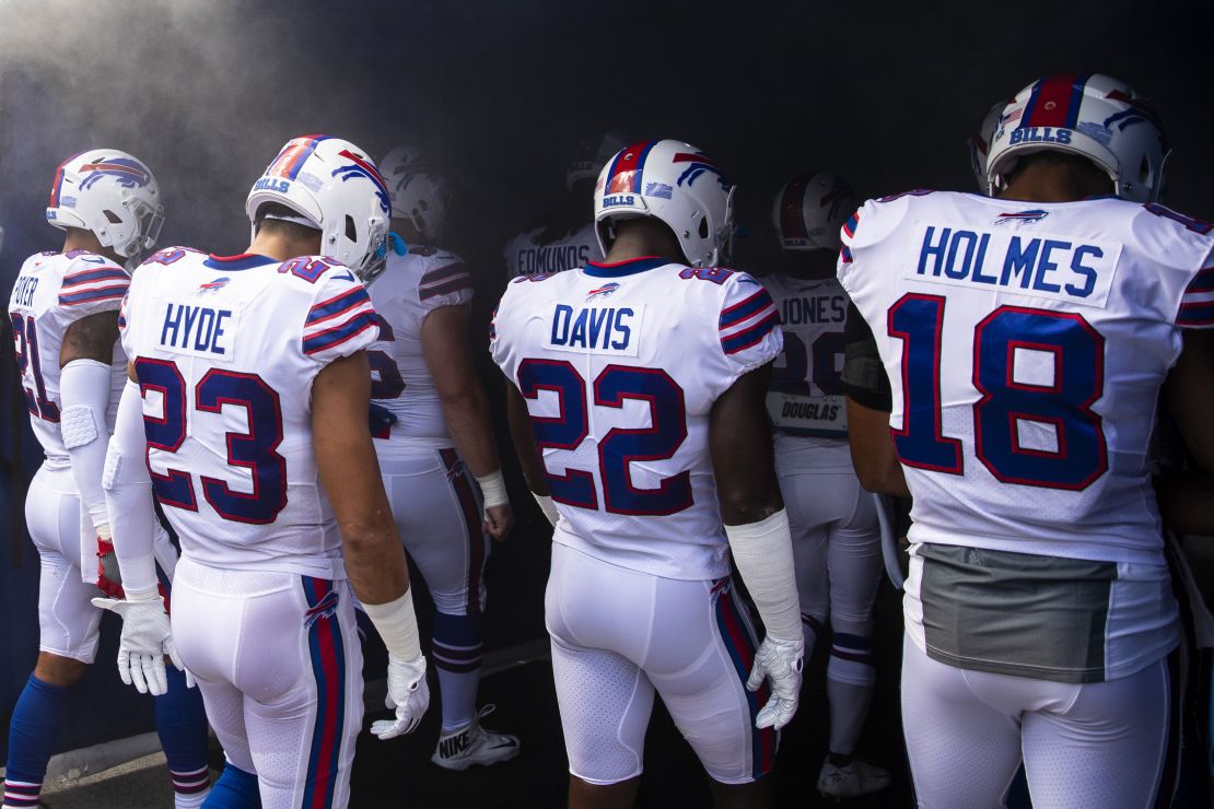 Buffalo Bills players enter the stadium before the game against the Los Angeles Chargers at New Era Field on September 16.