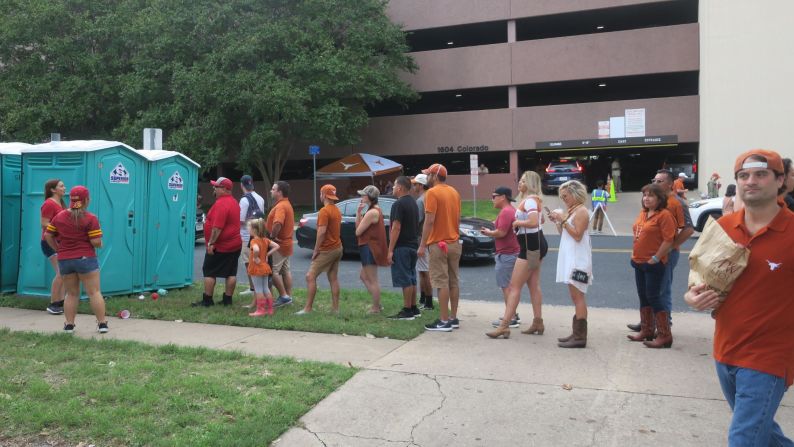 For many, part of tailgating is enduring long lines for porta-potties. 