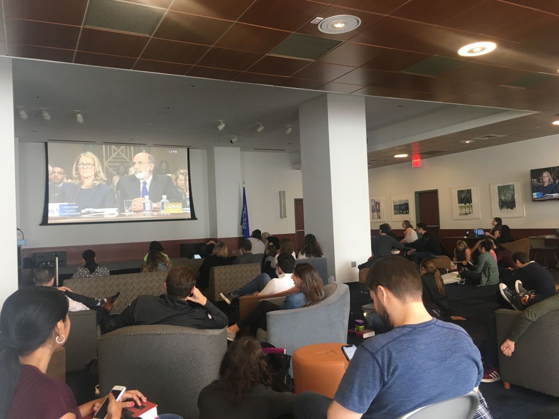 A watch party of the Kavanaugh hearing at Cardozo School of Law in New York City. 