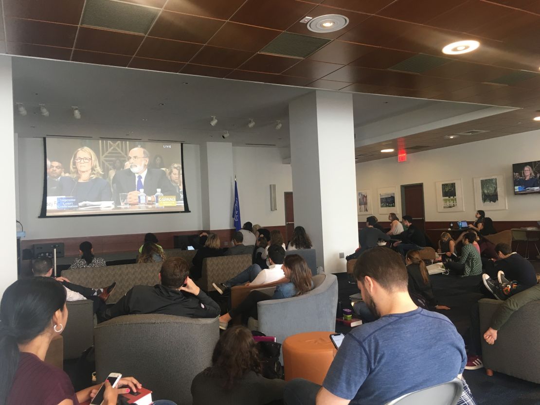 A watch party of the Kavanaugh hearing at Cardozo School of Law in New York City.