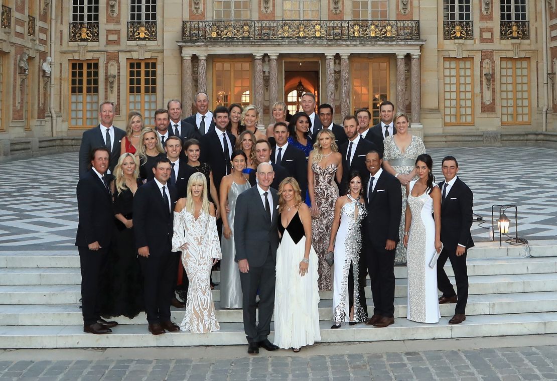 The USA Ryder Cup team and their partners ahead of a gala dinner at Versailles. 