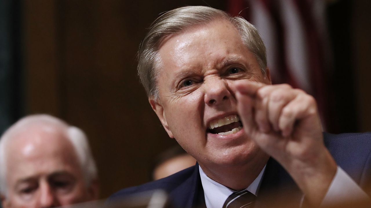 WASHINGTON, DC - SEPTEMBER 27: Senate Judiciary Committee member Sen. Lindsey Graham (R-SC) shouts while questioning Judge Brett Kavanaugh during his Supreme Court confirmation hearing in the Dirksen Senate Office Building on Capitol Hill September 27, 2018 in Washington, DC. Kavanaugh was called back to testify about claims by Christine Blasey Ford, who has accused him of sexually assaulting her during a party in 1982 when they were high school students in suburban Maryland. (Photo by Win McNamee/Getty Images)