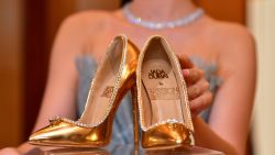 A pair of shoes worth 17 million US dollars are seen on display at Burj Al Arab during the launch presentation in Dubai on September 26, 2018. - The Passion Diamond Shoes, features hundreds of diamonds, together with two imposing D-flawless diamonds of 15 carats each. (Photo by GIUSEPPE CACACE / AFP)        (Photo credit should read GIUSEPPE CACACE/AFP/Getty Images)