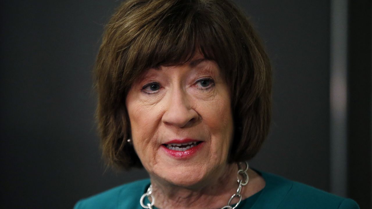 U.S. Sen. Susan Collins, R-Maine, considered one of the few possible Republican "no" votes on Supreme Court nominee Brett Kavanaugh, speaks to news media at Saint Anselm College, Friday, Sept. 21, 2018.