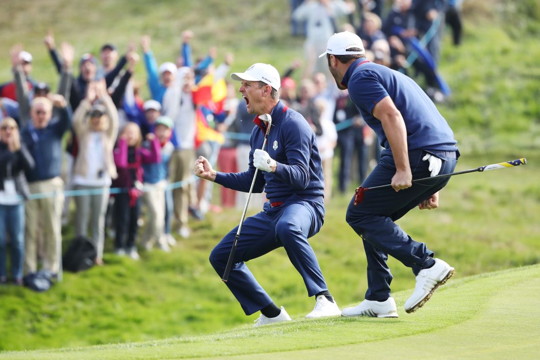 Cheers for Justin Rose and Jon Rahm on day one of the Ryder Cup.