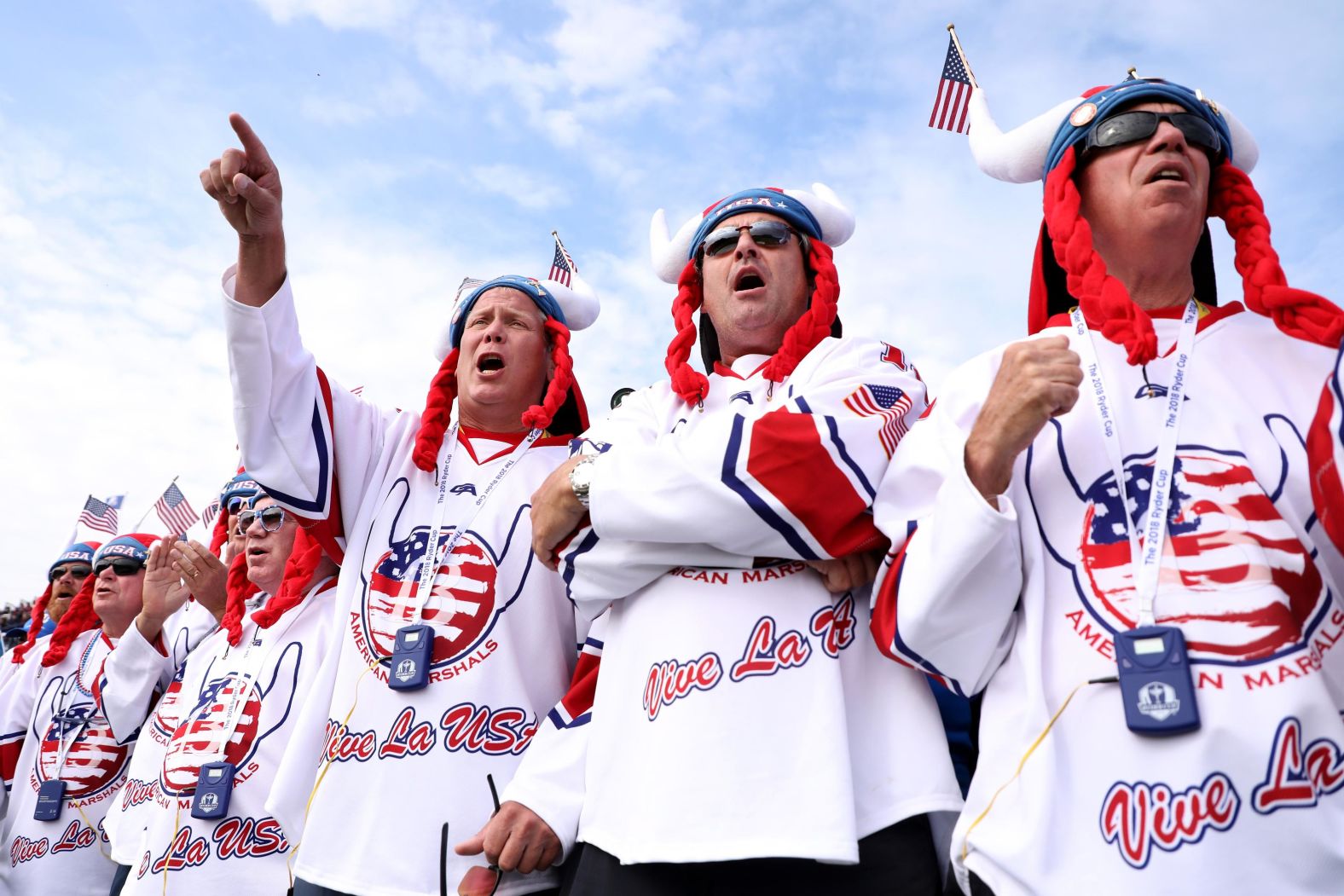 Fans of Team USA show their support during the Friday morning four-ball matches.