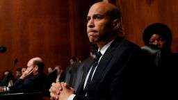 Sen. Cory Booker (D-NJ) listens to Republican senators speak after colleagues walked out of a Senate Judiciary Committee meeting due to a break in "regular order" of the committee on September 28, 2018 in Washington, DC. The committee met to discuss and later vote on the nomination of Judge Brett Kavanaugh to the U.S. Supreme Court prior to the nomination proceeding to a vote in the full U.S. Senate. (Photo by Win McNamee/Getty Images)