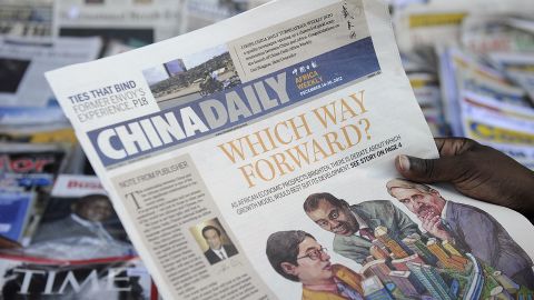 Copies of China Daily's Africa edition. The state-run newspaper has invested heavily in targeting the continent. 
