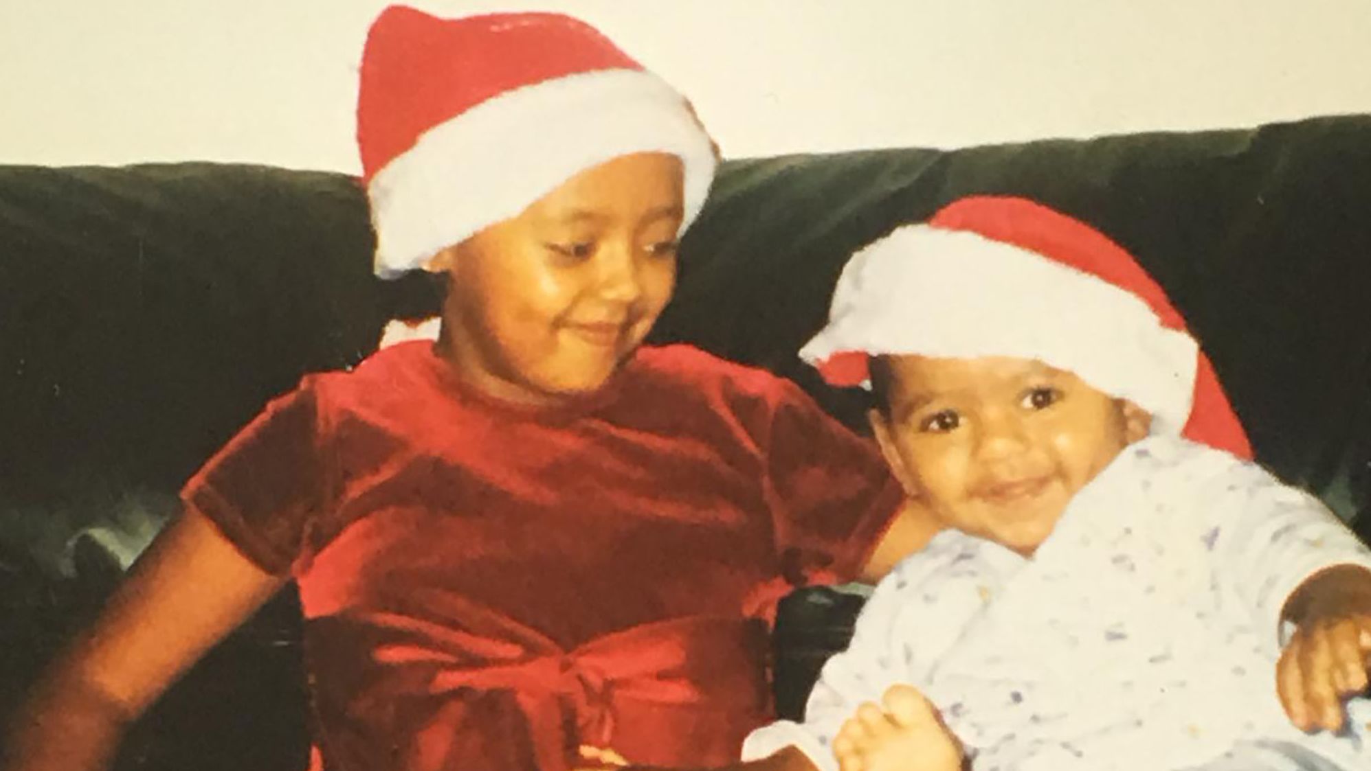 Ciham Ali Ahmed and her younger brother celebrate Christmas. 