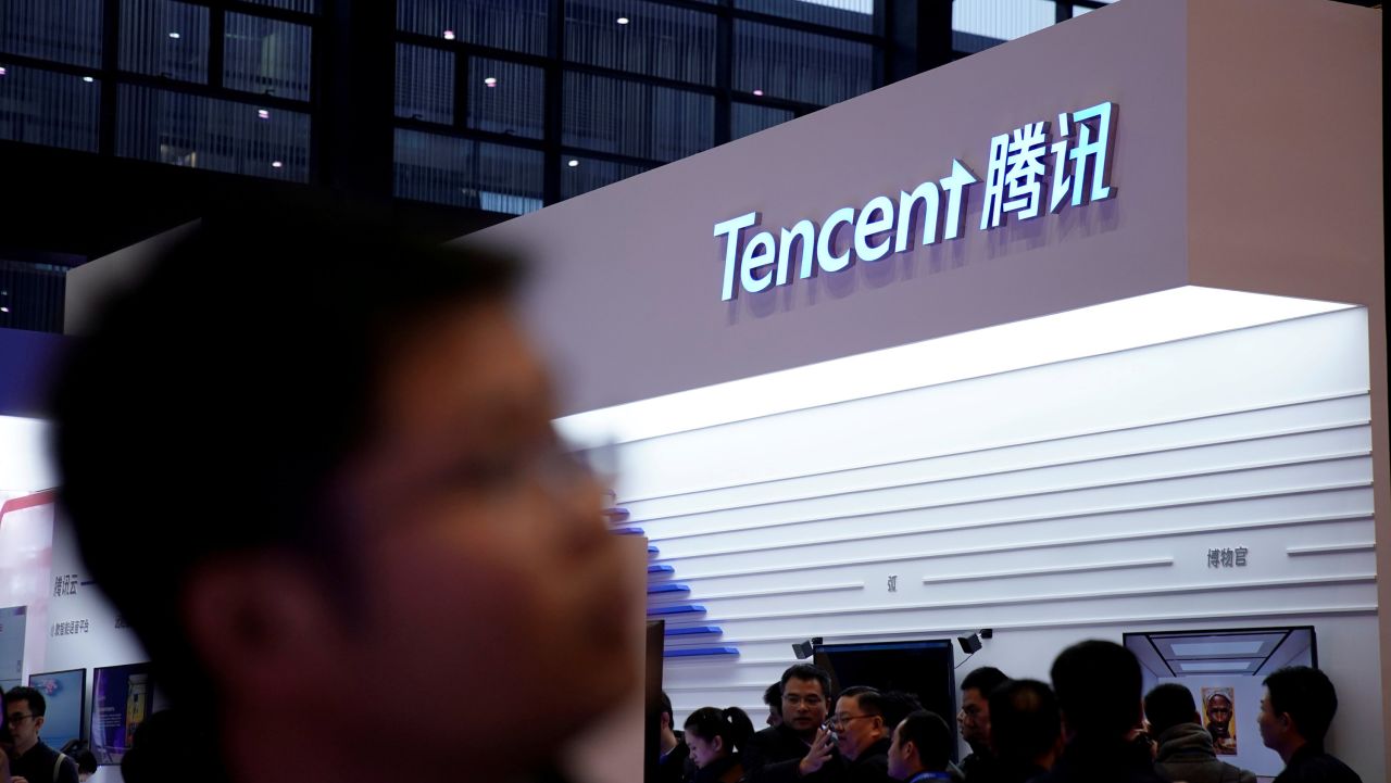 A sign of Tencent is seen during the fourth World Internet Conference in Wuzhen, Zhejiang province, China December 3, 2017.