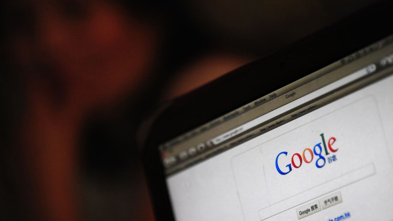 A laptop screen displaying the landing page google.cn, which linked to an uncensored Hong Kong site on July 1, 2010, in Beijing.