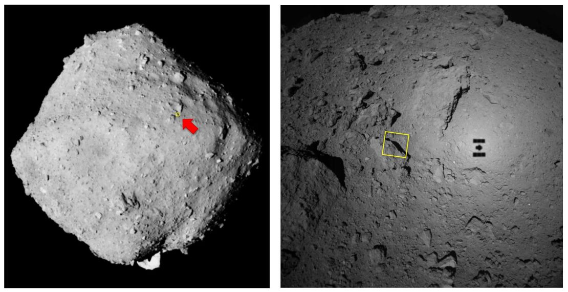 An annotated image released by the Japan Aerospace Exploration Agency (JAXA) showing the location of a high-res photo taken by Hayabusa on descent to the asteroid's surface.