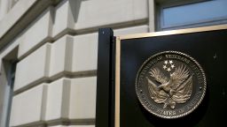The U.S. Department of Veterans Affairs (VA) seal is stands at the headquarters in Washington, D.C., U.S., on Friday, May 10, 2013. 
