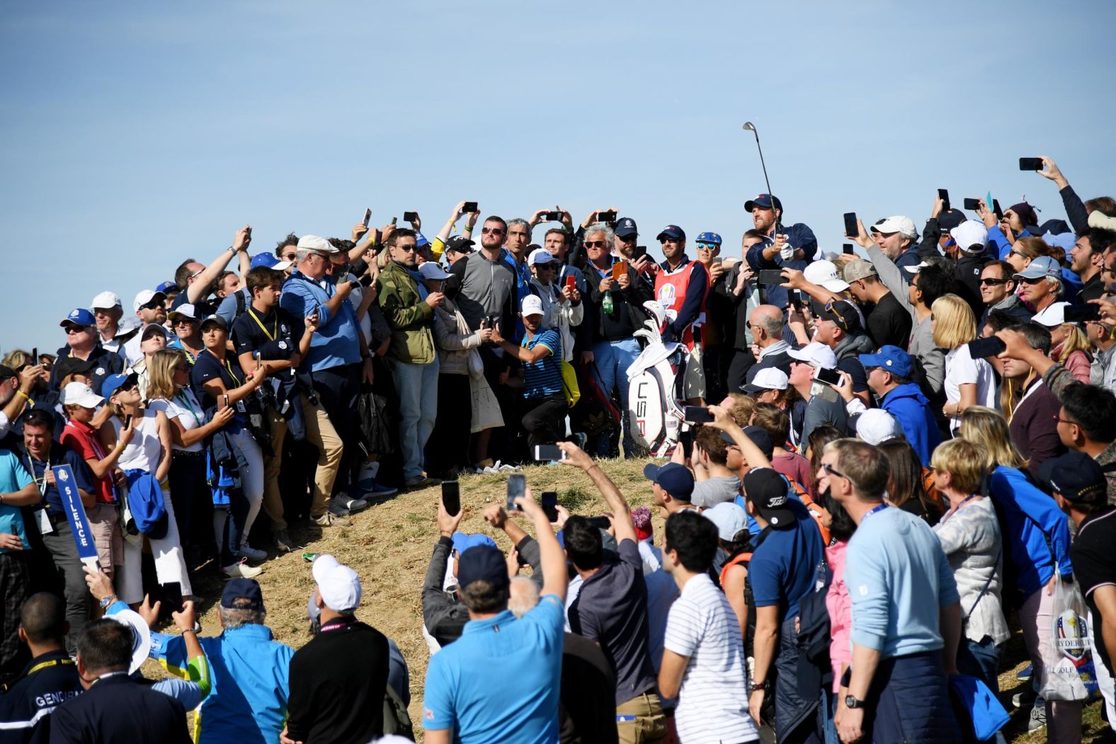 Webb Simpson of the United States plays a shot during the afternoon foursomes matches on Saturday, September 29.