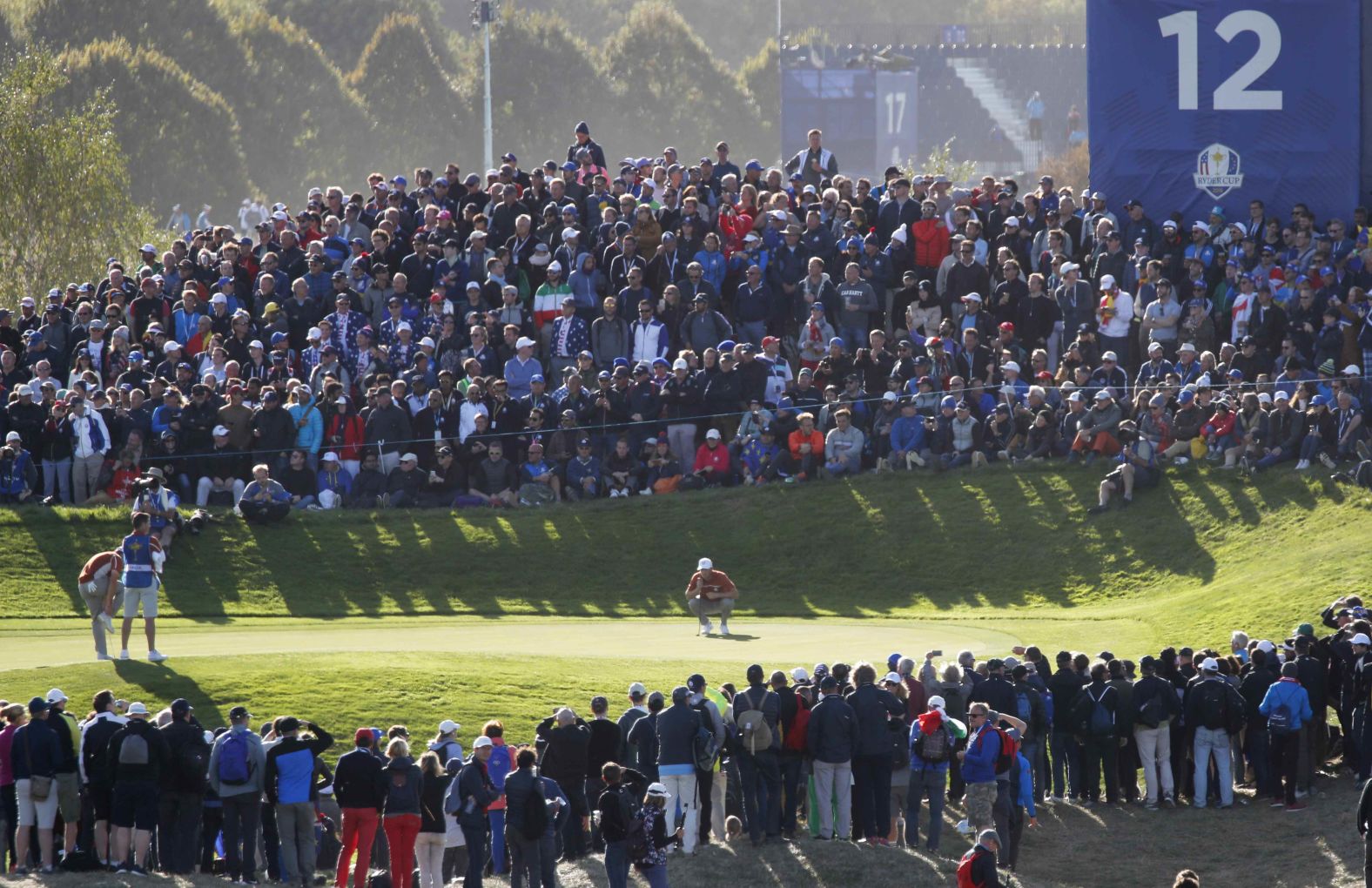 Team Europe's Ian Poulter plays during Saturday's foursomes matches.