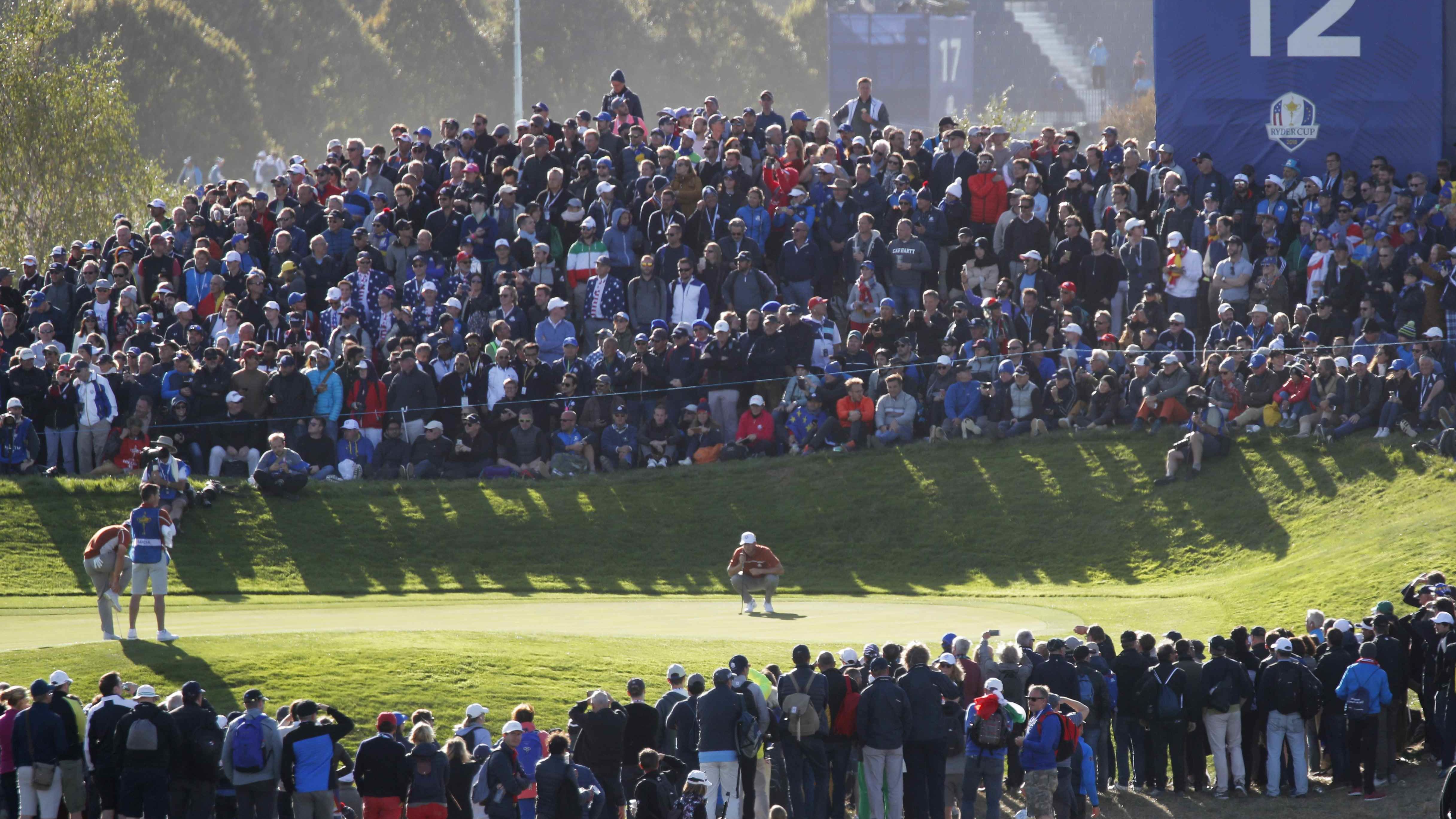 Team Europe's Ian Poulter plays during Saturday's foursomes matches.