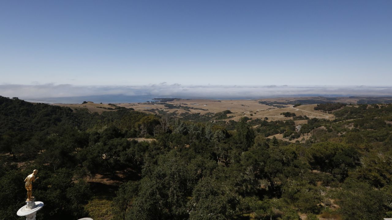 Hearst Castle looms over the Pacific Ocean.
