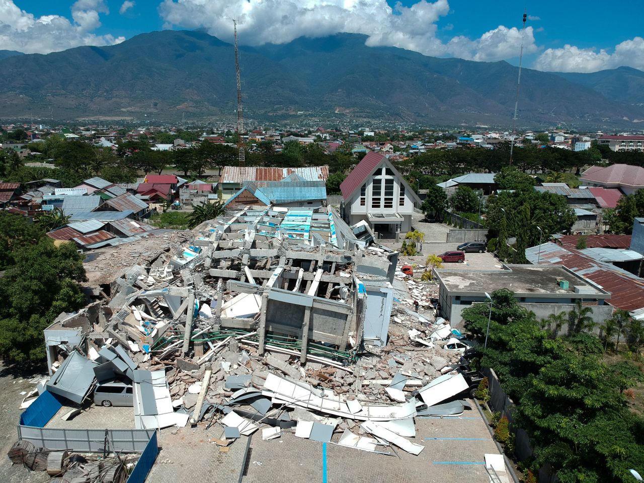 The remains of a Palu building after it collapsed following the earthquake.