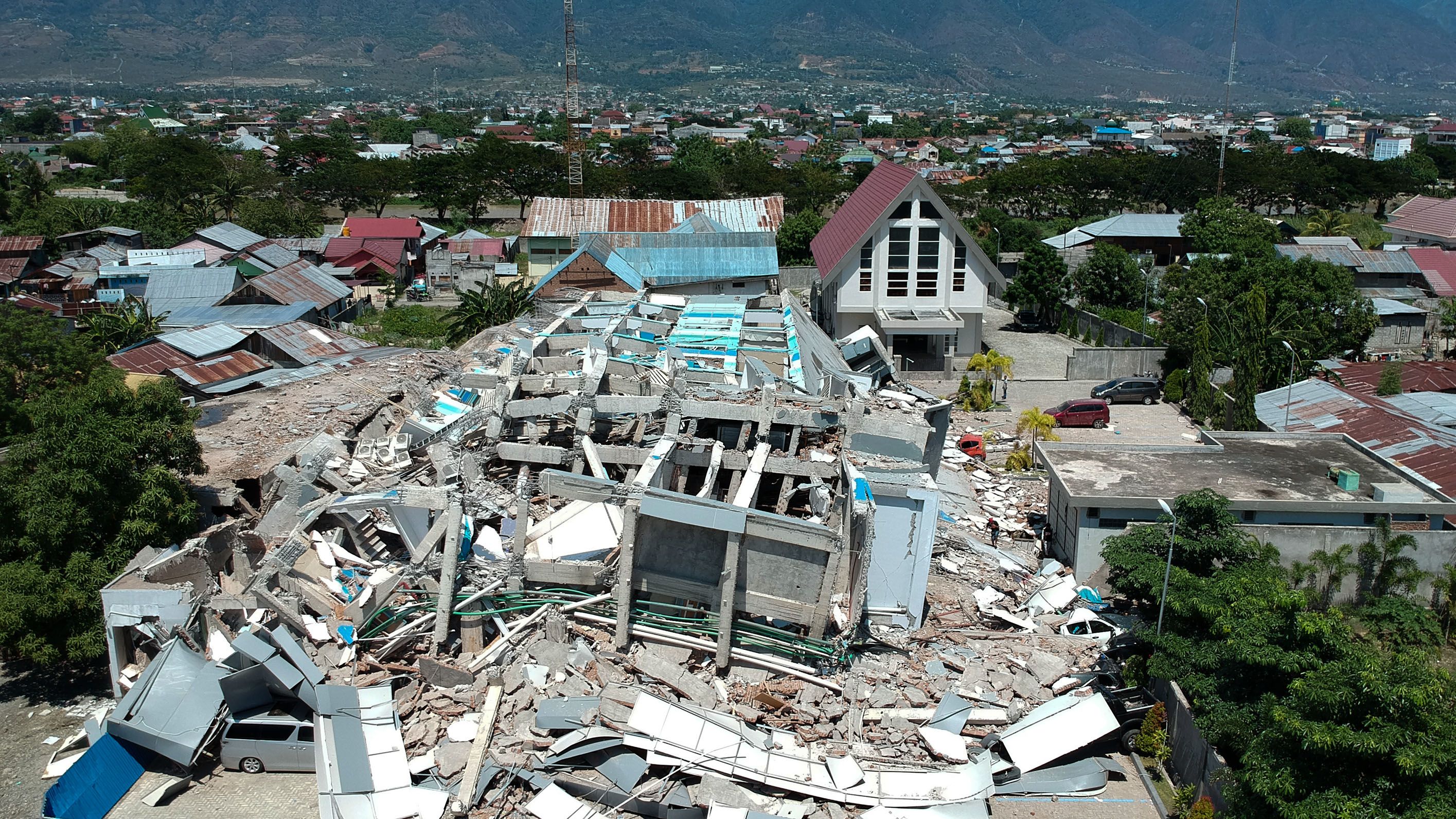 The remains of a Palu building after it collapsed following the earthquake.
