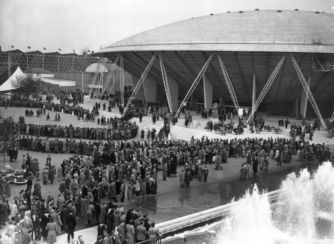 Crowds queue at London's South Bank in 1951 to enter the Festival of Britain for the opening ceremony.