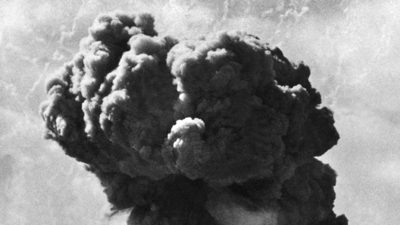 A dust cloud rises from a British nuclear bomb test on September 14, 1952 in Maralinga, Australia.