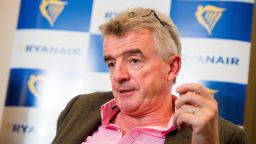 Irish low-cost airline Ryanair CEO Michael O'Leary speaks  on September 26, 2018 in Brussels during a press conference regarding an upcoming workers' strike. - Cabin personel from several countries including Germany, Italy, Portugal, the Netherlands, Spain and Belgium are planning a strike next September 28 and 190 flights to and from Belgium have been cancelled  so far. (Photo by JASPER JACOBS / various sources / AFP) / Belgium OUT        (Photo credit should read JASPER JACOBS/AFP/Getty Images)