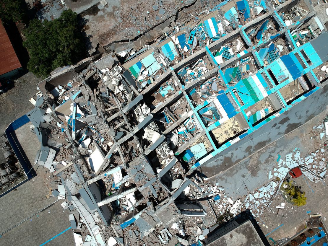 This aerial picture shows the remains of the Roa Roa hotel.