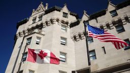 A Canadian and an American flag fly outside the Fairmont Hotels & Resorts Inc. Chateau Laurier hotel in Ottawa, Ontario, Canada, on Thursday, Aug. 16, 2018. It makes sense for the U.S. and Mexico to meet bilaterally on Nafta on certain issues and Canada looks forward to rejoining talks on the trilateral pact in the coming days and weeks, Prime Minister Justin Trudeau said. Photographer: Brent Lewin/Bloomberg via Getty Images