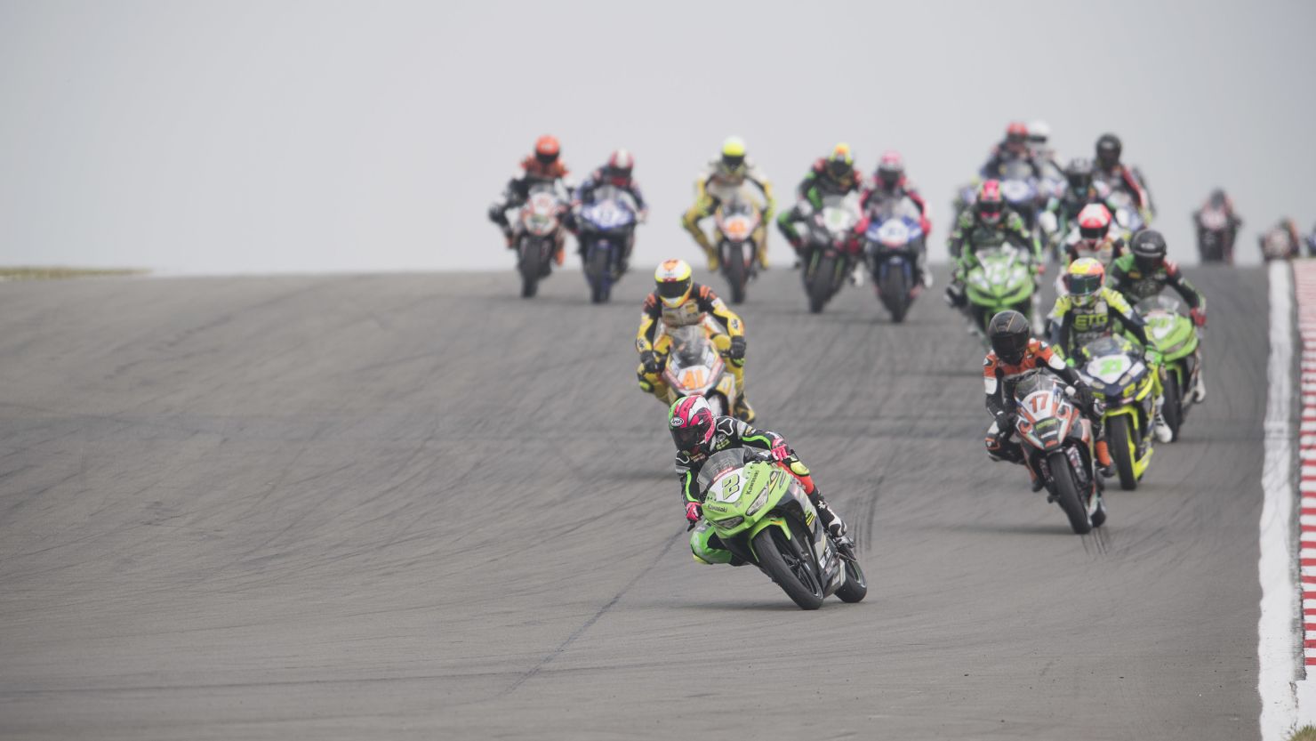 CASTLE DONINGTON, ENGLAND - MAY 27:  Ana Carrasco of Spain and DS Junior Team leads the field during the Supersport300 race  during the Motul FIM Superbike World Championship - Race Two at Donington Park on May 27, 2018 in Castle Donington, England.  (Photo by Mirco Lazzari gp/Getty Images)