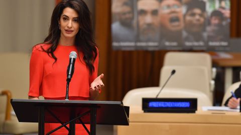 Amal Clooney speaks at a press freedom event at the United Nations General Assembly last September. 