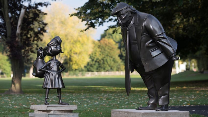 A statue of Roald Dahl's Matilda is unveiled in Great Missenden in Buckinghamshire, alongside one of President Donald Trump, to celebrate the 30th Anniversary of Matilda the novel. PRESS ASSOCIATION Photo. Issue date: Monday October 1, 2018. The Roald Dahl Story Company surveyed the British public to find out what Matilda's life would be like in 2018, including who she would be most likely to stand up to, and American President Donald Trump topped the list. The statues have been unveiled in Great Missenden, which was Dahl's home for 36 years and inspiration for the setting of the book. Photo credit should read: David Parry/PA Wire
