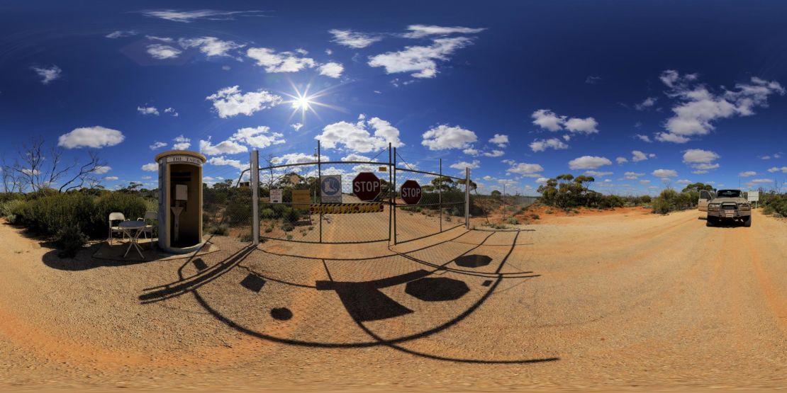 Panorama of the Maralinga front gate, the southern boundary the Woomera nuclear testing site, on May 05, 2011 in Australia.