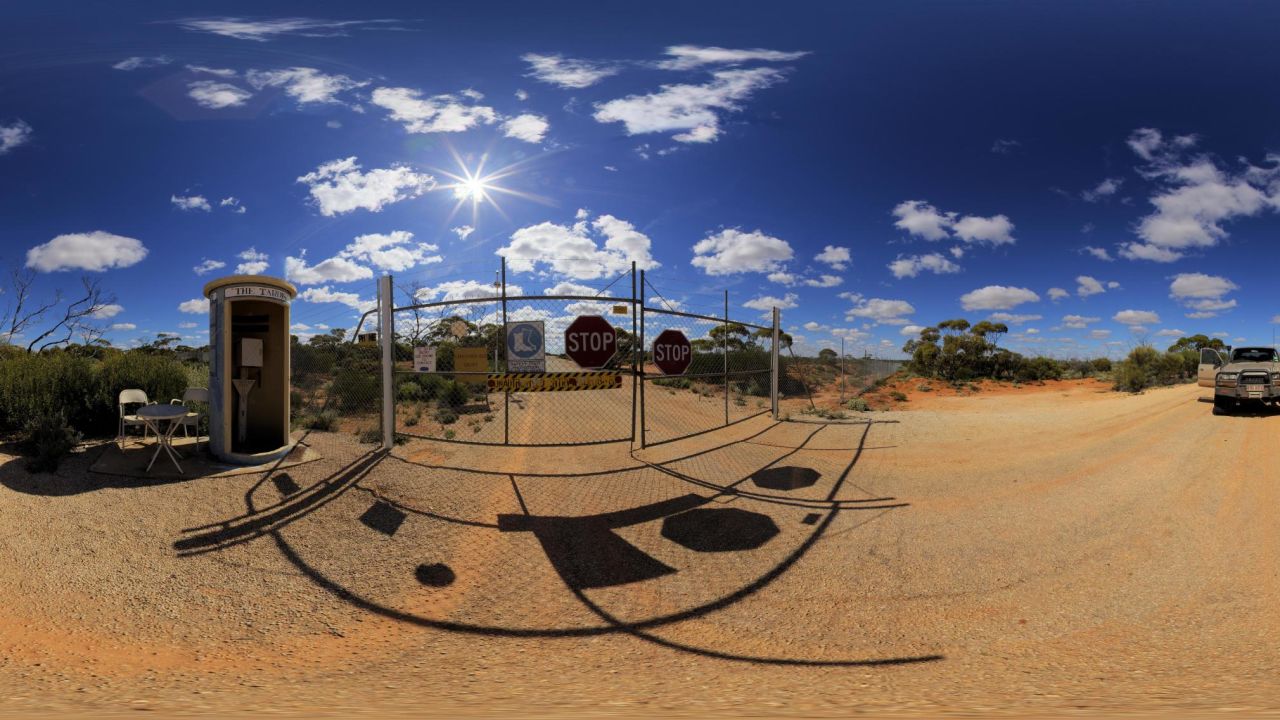 Panorama of the Maralinga front gate, the southern boundary the Woomera nuclear testing site, on May 05, 2011 in Australia.