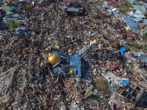 An aerial view of a devastated area in Palu on Monday, October 1.