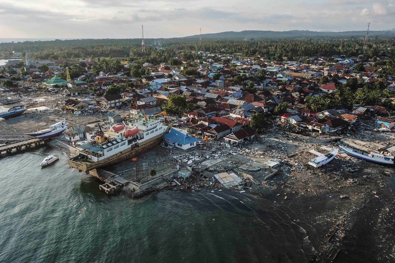 A ship is stranded on the shore in Wani on October 1.