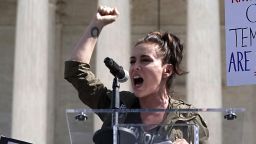 WASHINGTON, DC - SEPTEMBER 28:  Actress Alyssa Milano speaks during a rally in front of the U.S. Supreme Court September 28, 2018 in Washington, DC. Activists staged a rally to call to drop the nomination of Judge Brett Kavanaugh to the U.S. Supreme Court.  (Photo by Alex Wong/Getty Images)
