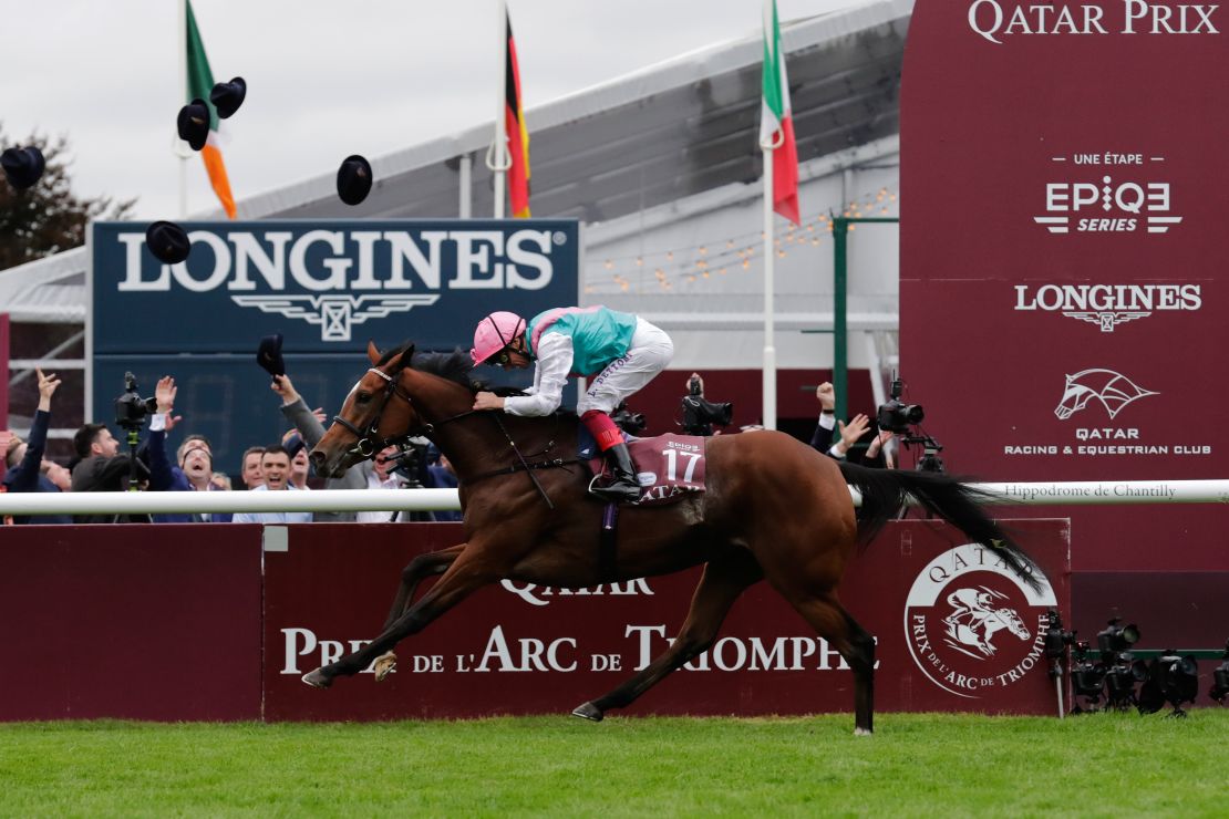 Jockey Frankie Dettori rode Enable to victory in the 2017 Prix de l'Arc de Triomphe at Chantilly.