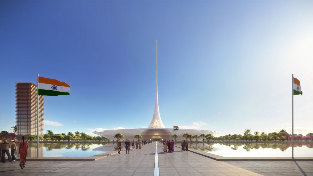 <strong>Amaravati, India</strong> - Solar energy will power every building in Amaravati, while the transport system will include electric cars and water taxis. This is a rendering of the government complex, which will be a focal point in the city. British architects Foster + Partners are leading the project. 
