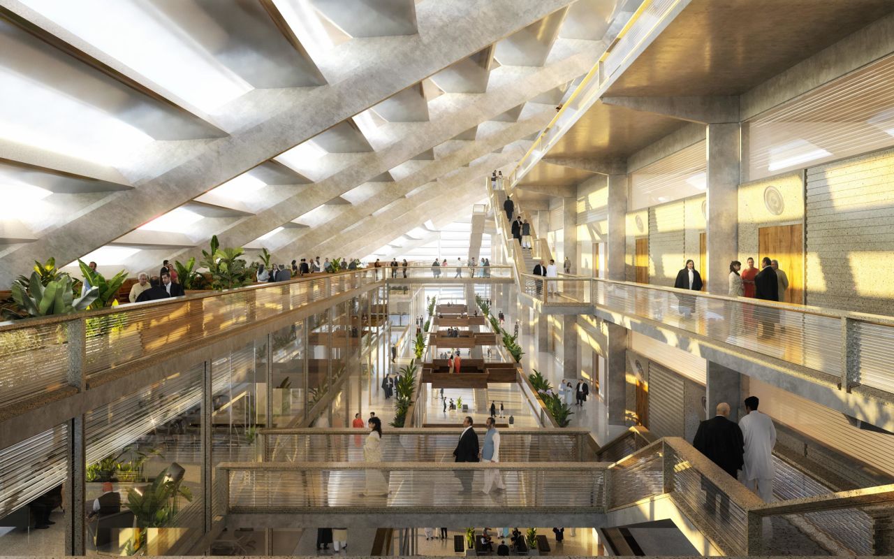 A rendering of the interiors of Amaravati's government complex, designed by Foster + Partners.