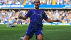 LONDON, ENGLAND - SEPTEMBER 15: Eden Hazard of Chelsea celebrates scoring  the equalising goal during the Premier League match between Chelsea FC and Cardiff City at Stamford Bridge on September 15, 2018 in London, United Kingdom. (Photo by Marc Atkins/Getty Images)