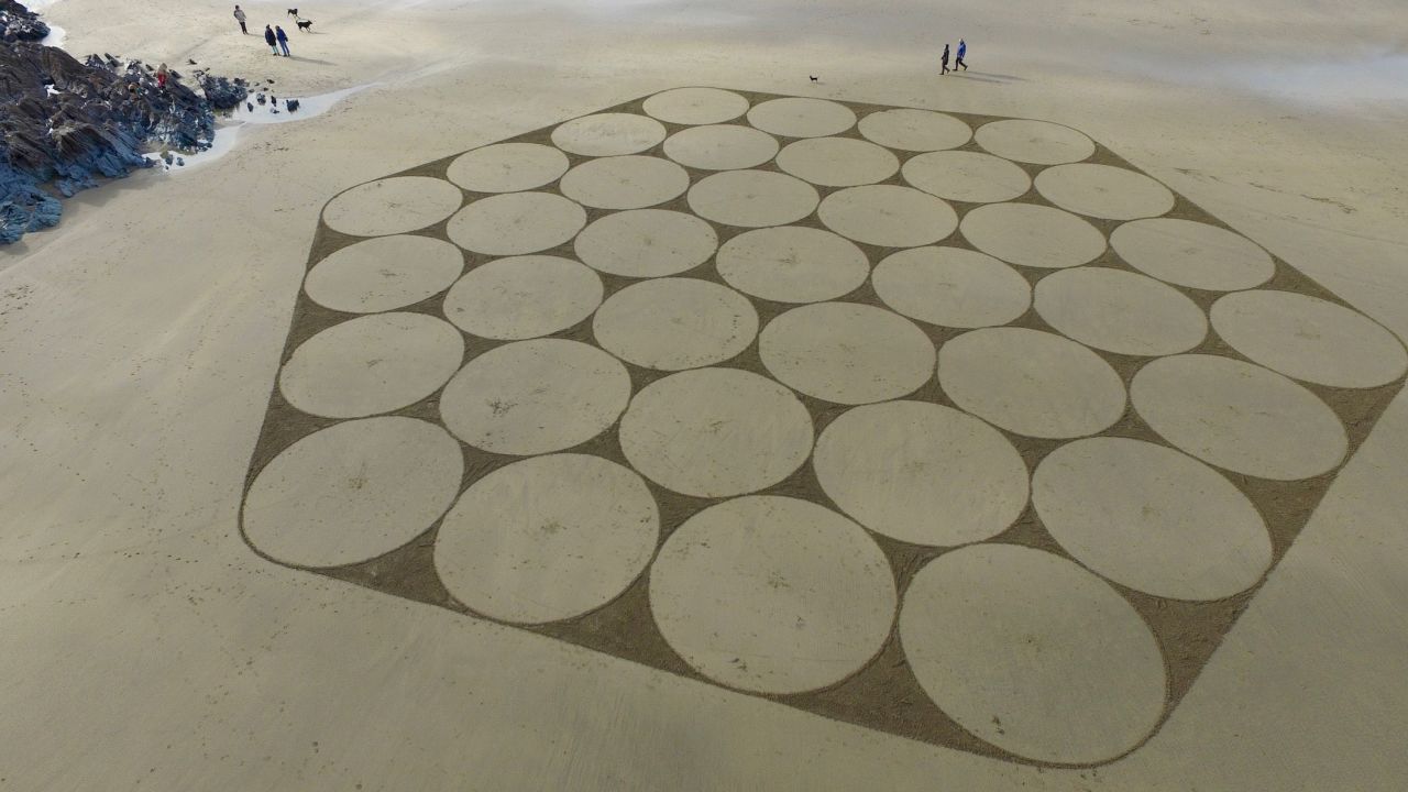 Growing prestige: "It's just leading me in such interesting directions, I mean this year's been crazy busy, I've had twelve commissions," he says. <em>Pictured here: Hexagon art, Whitesands beach, Pembrokeshire, Wales </em>