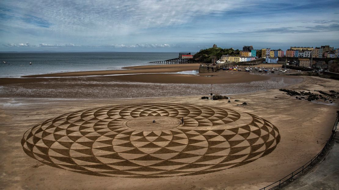 Treanor created this artwork on Election Day in Britain in 2015 in Tenby, Pembrokeshire, Wales.