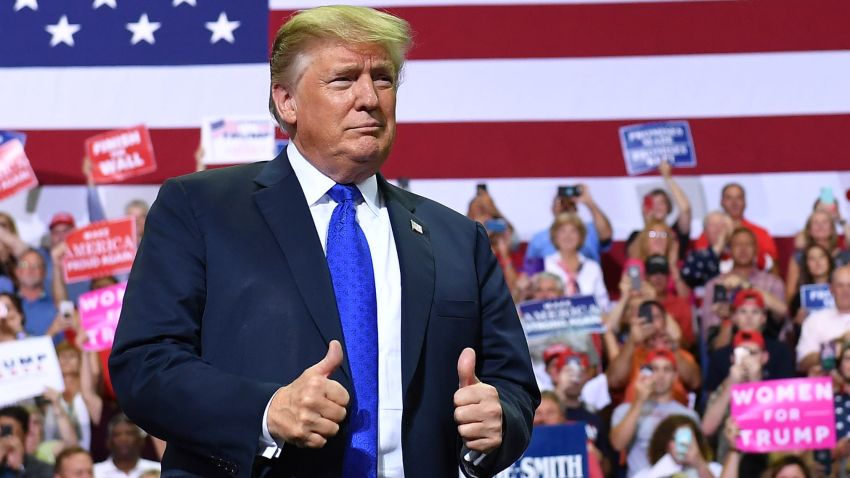 US President Donald Trump arrives at a "Make America Great Again" rally at Landers Center in Southaven, Mississippi, on October 2, 2018. (Photo by MANDEL NGAN / AFP) (Photo credit should read MANDEL NGAN/AFP/Getty Images)