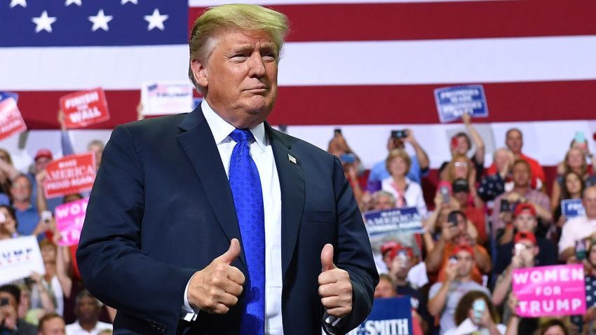 US President Donald Trump arrives at a "Make America Great Again" rally at Landers Center in Southaven, Mississippi, on October 2, 2018. (Photo by MANDEL NGAN / AFP)        (Photo credit should read MANDEL NGAN/AFP/Getty Images)